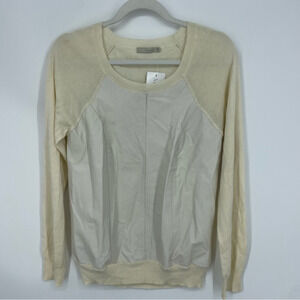 Townsen Ivory Sweater with Faux Leather front Panel size M